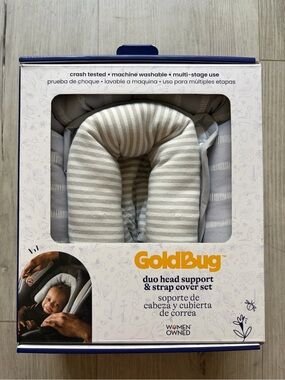 GoldBug Duo Head Support & Strap Cover Set in Gray Stripe